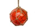 Orange Japanese Glass Ball Fishing Float With Brown Netting Decoration 4""