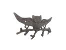Cast Iron Flying Owl Landing on a Tree Branch Decorative Metal Wall Hooks 7.5""