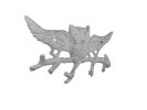 Whitewashed Cast Iron Flying Owl Landing on a Tree Branch Decorative Metal Wall Hooks 7.5""