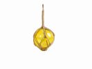 Yellow Japanese Glass Ball Fishing Float With Brown Netting Decoration 6""