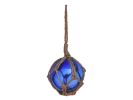Blue Japanese Glass Ball Fishing Float With Brown Netting Decoration 3""