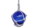 Blue Japanese Glass Ball Fishing Float With White Netting Decoration 2""