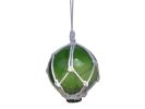 Green Japanese Glass Ball Fishing Float With White Netting Decoration 3""
