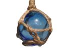 Light Blue Japanese Glass Ball Fishing Float With Brown Netting Decoration 2""