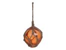 Orange Japanese Glass Ball Fishing Float With Brown Netting Decoration 3""