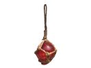 Red Japanese Glass Ball Fishing Float With Brown Netting Decoration 2""