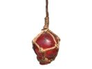 Red Japanese Glass Ball With Brown Netting Christmas Ornament 2""