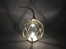 LED Lighted Clear Japanese Glass Ball Fishing Float with Brown Netting Decoration 4""
