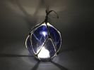 LED Lighted Dark Blue Japanese Glass Ball Fishing Float with Brown Netting Decoration 3""