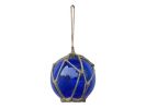LED Lighted Dark Blue Japanese Glass Ball Fishing Float with Brown Netting Decoration 3""