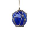 LED Lighted Dark Blue Japanese Glass Ball Fishing Float with Brown Netting Decoration 3""
