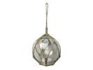 LED Lighted Clear Japanese Glass Ball Fishing Float with Brown Netting Christmas Tree Ornament 4""
