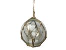 LED Lighted Clear Japanese Glass Ball Fishing Float with Brown Netting Christmas Tree Ornament 4""
