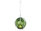 LED Lighted Green Japanese Glass Ball Fishing Float with White Netting Decoration 3""