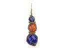 Blue - Orange - Blue Japanese Glass Ball Fishing Floats with Brown Netting Decoration 11""