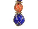 Blue - Orange - Blue Japanese Glass Ball Fishing Floats with Brown Netting Decoration 11""