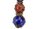 Blue - Red - Blue Japanese Glass Ball Fishing Floats with Brown Netting Decoration 11""