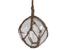 Clear Japanese Glass Ball Fishing Float With Brown Netting Decoration 6""