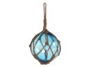 Light Blue Japanese Glass Ball Fishing Float With Brown Netting Decoration 6""