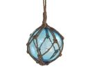 Light Blue Japanese Glass Ball Fishing Float With Brown Netting Decoration 6""