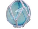 Light Blue Japanese Glass Ball Fishing Float With White Netting Decoration 6""