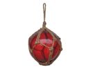 Red Japanese Glass Ball Fishing Float With Brown Netting Decoration 6""