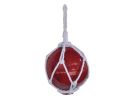 Red Japanese Glass Ball Fishing Float With White Netting Decoration 6""