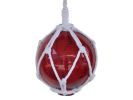 Red Japanese Glass Ball Fishing Float With White Netting Decoration 6""
