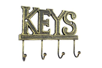 Rustic Gold Cast Iron Keys Hooks 8"