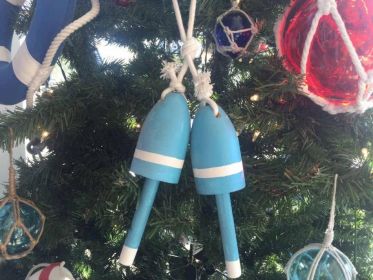Wooden Light Blue Decorative Lobster Trap Buoy Christmas Ornament 7"