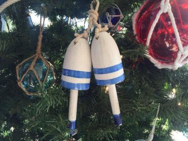 Wooden Vintage Dark Blue Maine Decorative Lobster Trap Buoys Christmas Ornament 7"