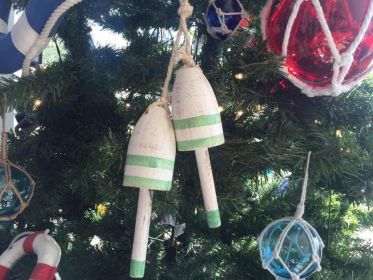 Wooden Vintage Light Green Decorative Maine Lobster Trap Buoys Christmas Ornament 7"