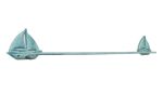 Rustic Dark Blue Whitewashed Cast Iron Sailboat Bath Towel Holder 28""