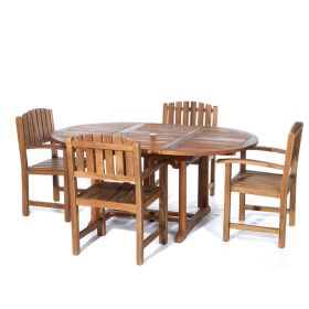 5-Piece Oval Extension Table Dining Chair Set with Royal White Cushions