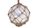Clear Japanese Glass Ball Fishing Float With Brown Netting Decoration 12""