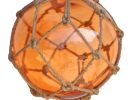 Orange Japanese Glass Ball Fishing Float With Brown Netting Decoration 12""