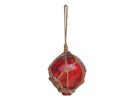 Red Japanese Glass Ball Fishing Float With Brown Netting Decoration 3""
