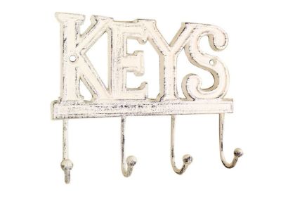 Whitewashed Cast Iron Keys Hooks 8""