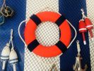 Vibrant Orange Decorative Lifering With Blue Bands 15""