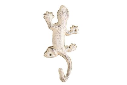 Whitewashed Cast Iron Lizard Hook 6""
