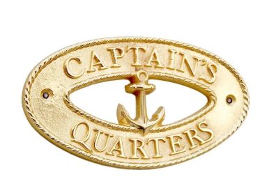 Brass Captains Quarters Oval Sign with Anchor 8""
