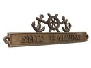 Antique Brass Ship Happens Sign with Ship Wheel and Anchors 12""