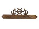 Antique Brass Ship Happens Sign with Ship Wheel and Anchors 12""