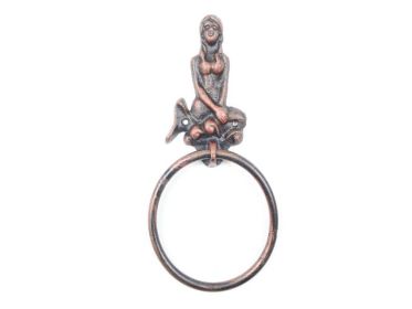 Rustic Copper Cast Iron Mermaid Towel Holder 8.5"