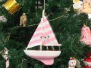 Wooden Pretty in Pink Model Sailboat Christmas Tree Ornament