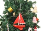 Wooden Red Sea Model Sailboat Christmas Tree Ornament