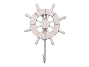 White Decorative Ship Wheel with Hook 8"