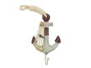 Wooden Rustic Decorative Red and White Anchor with Hook 7"