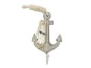 Wooden Whitewashed Decorative Anchor with Hook 7""