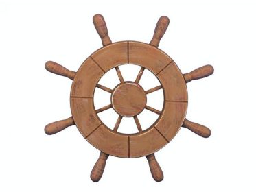 Rustic Wood Finish Decorative Ship Wheel 9""